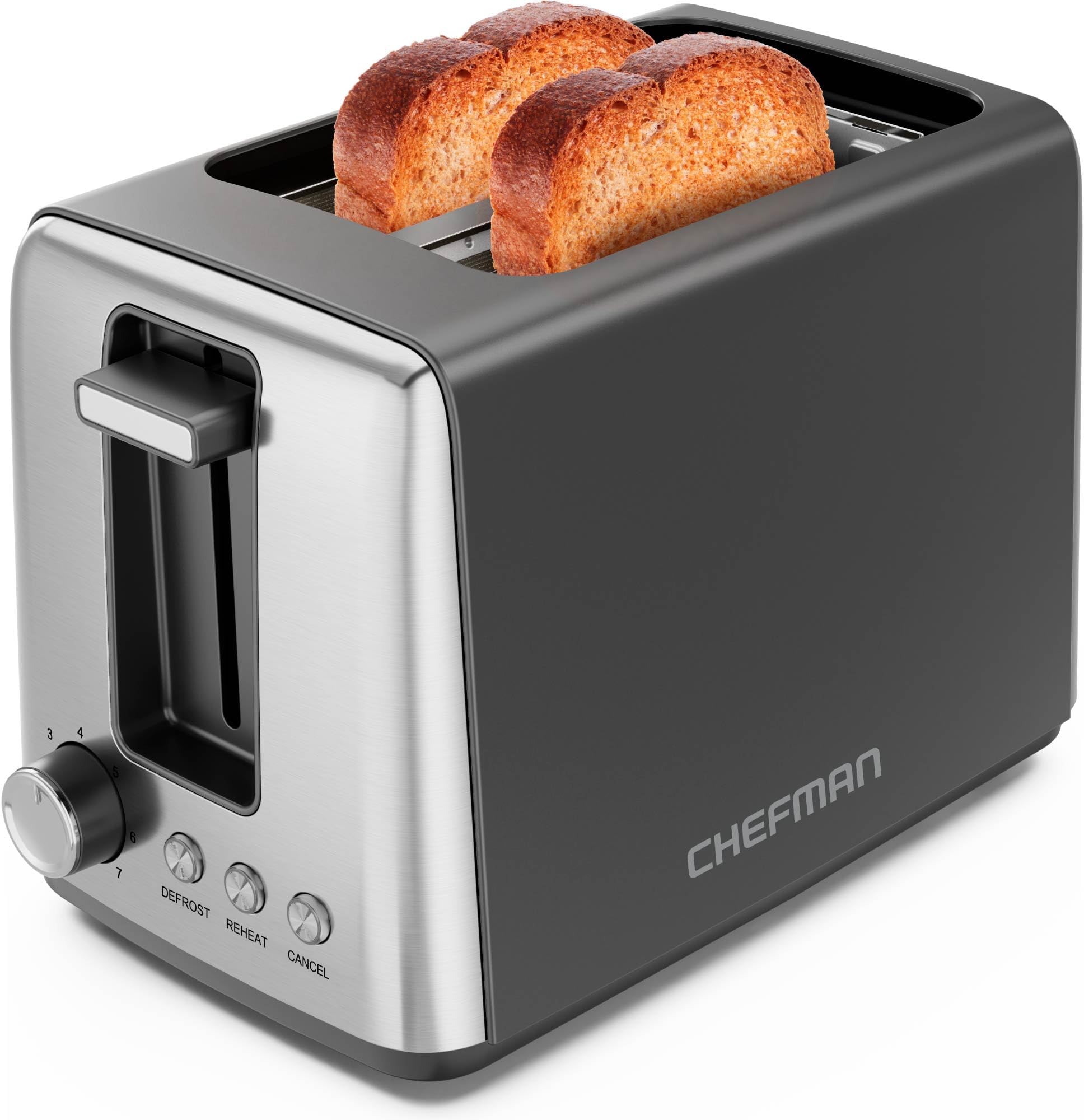 Chefman Toaster 2 Slice, 7 Shade Settings, 3 Cooking Modes, Removable Crumb Tray, Thick Bagel and Bread Toaster, Defrost, Cancel, Black