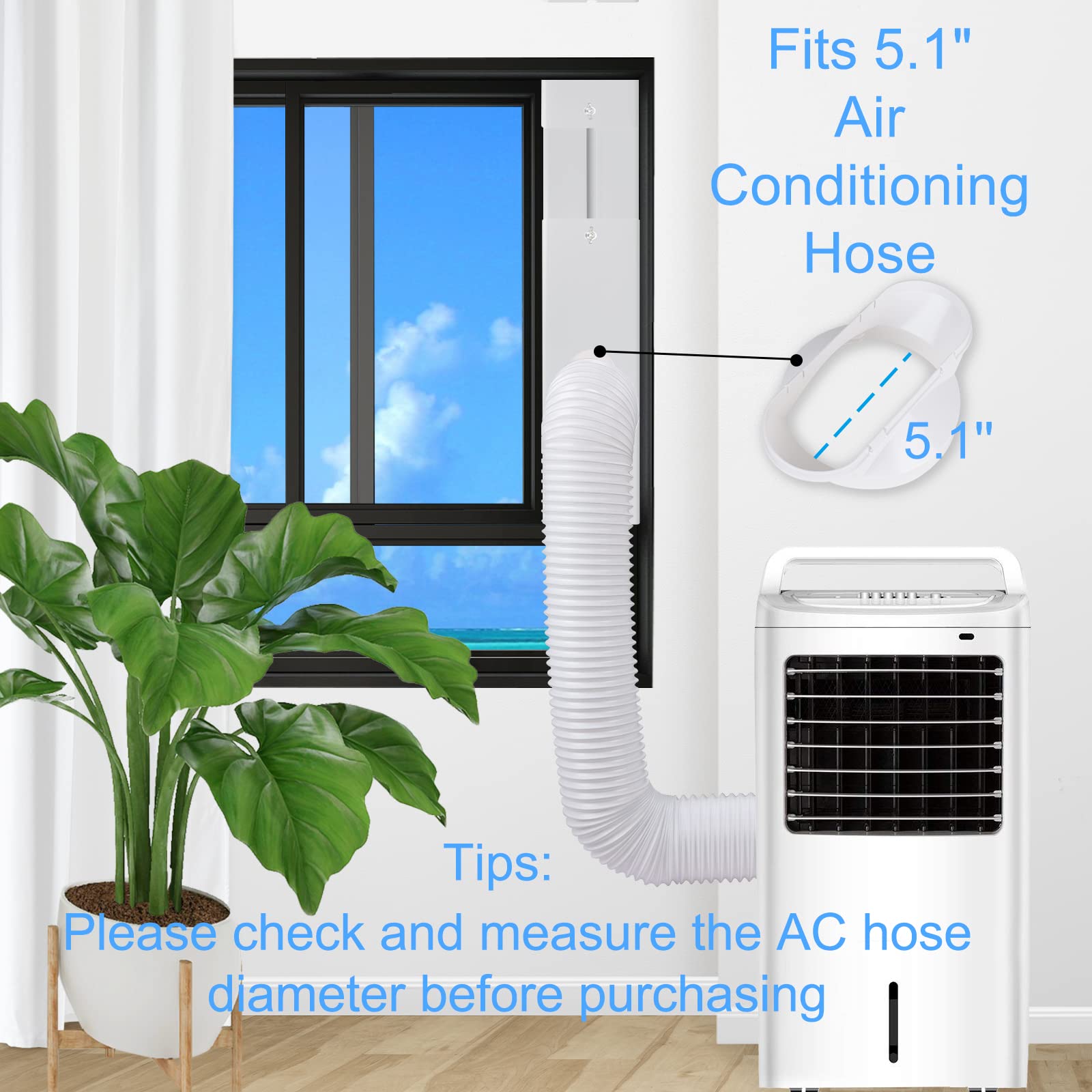 Kit portátil de ventana de CA, kit de ventilación portátil de ventana de CA 2024, kit de CA portátil con 2 sellos de ventana de 3 m, kit de ventilación de CA deslizante ajustable para manguera