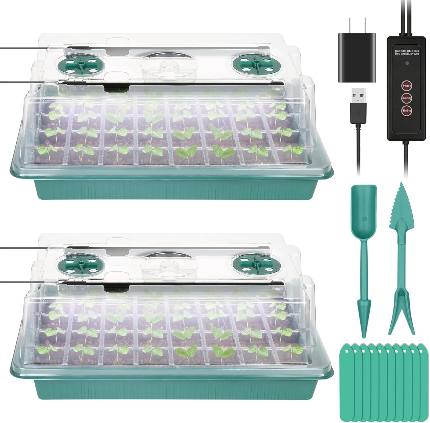 Seed Starter Tray with One 2 in 1 Grow Light, 2Set 80