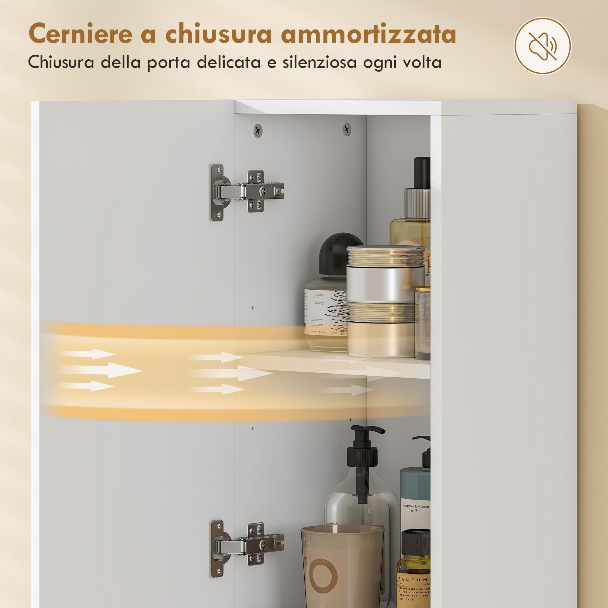 HOMCOM Colonna Bagno con 2 Armadietti e Ripiano Aperto, Mobile Bagno con Ripiani Regolabili su 3 Livelli per Soggiorno, 30x24x140 cm, Bianco e color Legno