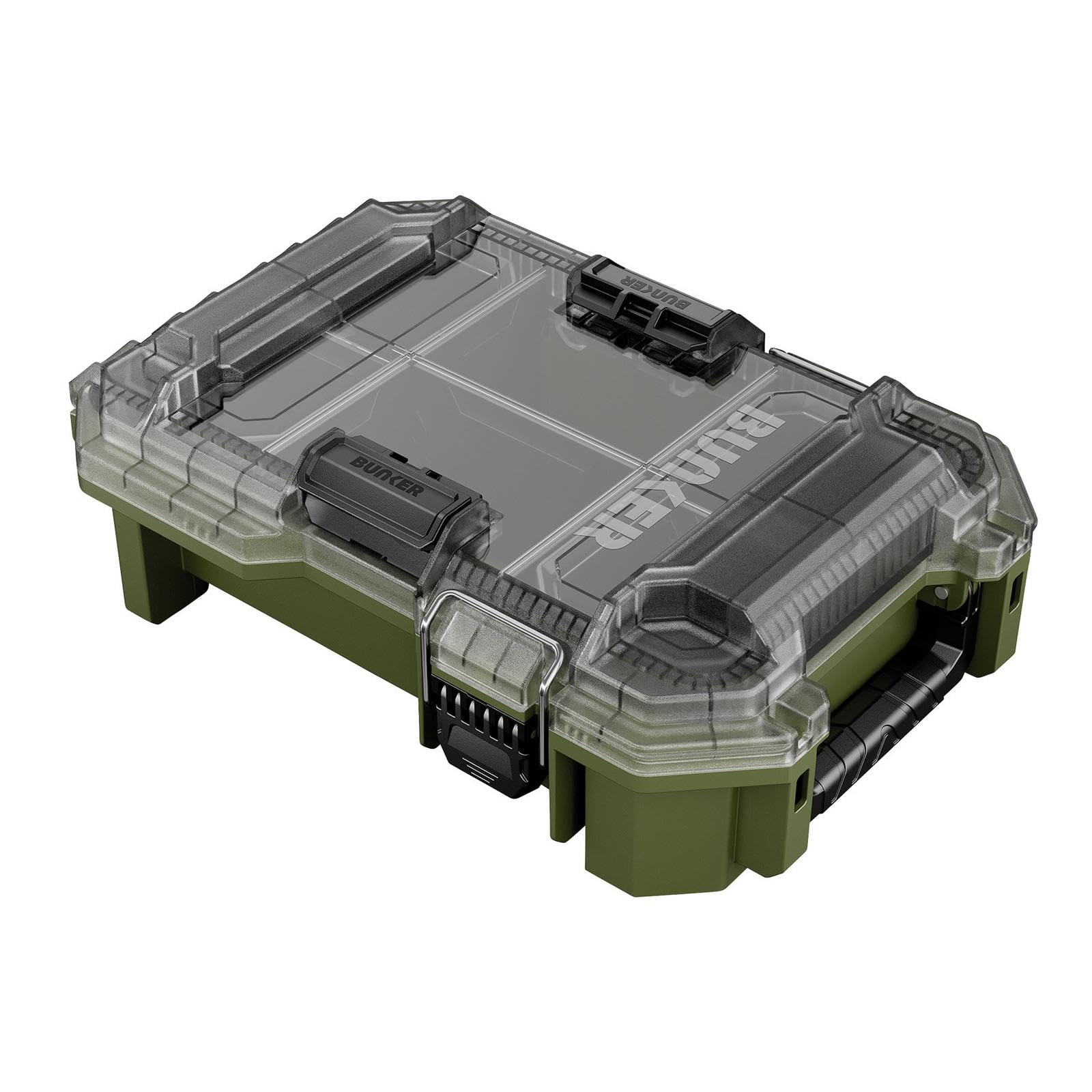 BUNKER Load-Up Half Organiser Tool Box 393mm - IP65 Water & Dust Resistant, High-Impact Storage, Transparent Lid, Carry Handle, Modular Tool System