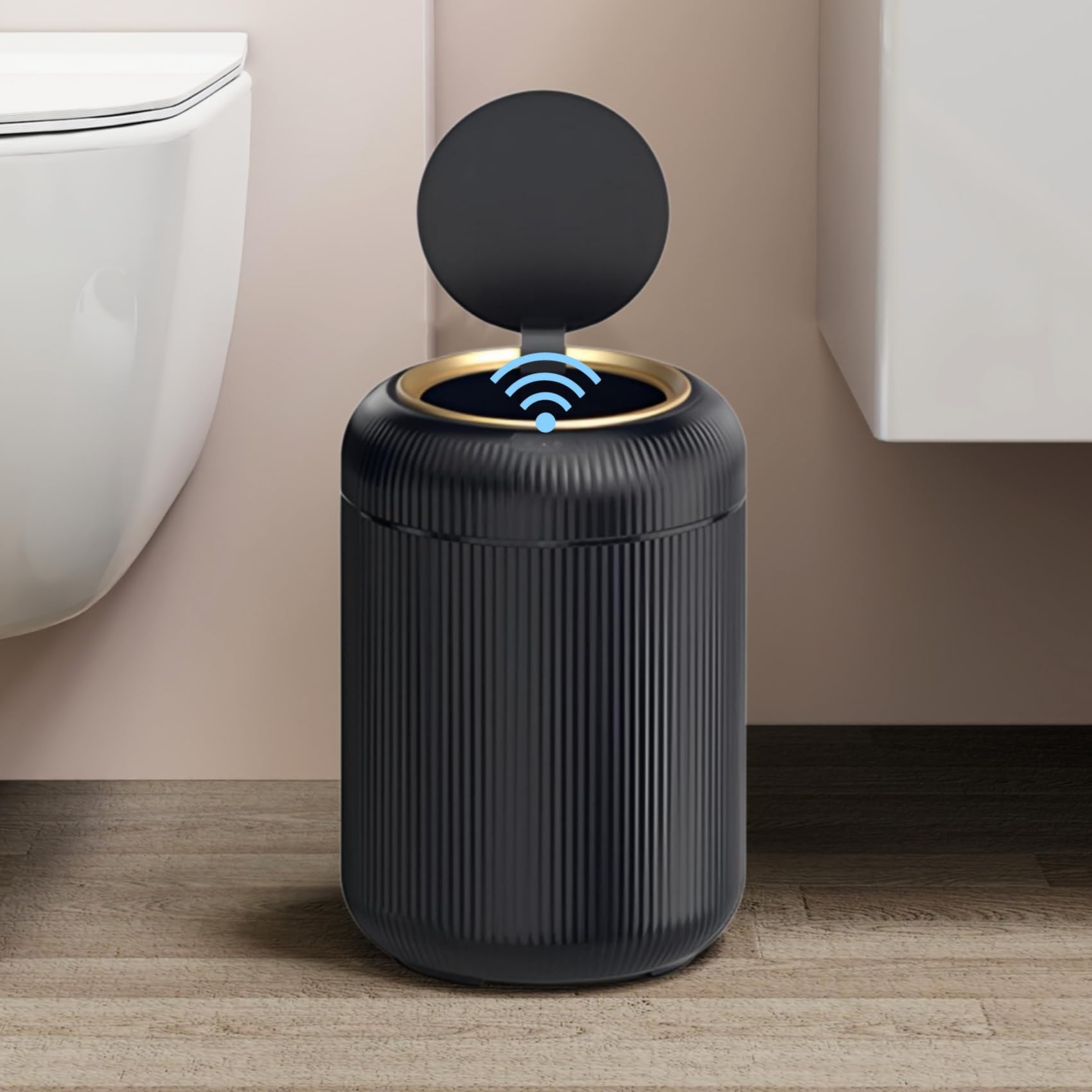 Poubelle de salle de bain automatique avec détecteur de mouvement noir