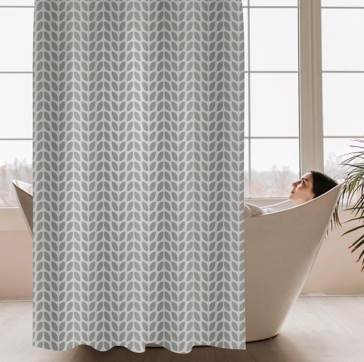 HOMETHREADS Embrace Luxury with Our 6-Feet Long Premium Polyester Shower Curtain with 12 Hooks for a Lavish Bathroom Ambiance | Stylish, Splendid, and Perfectly Sized (Grey_Leaf, 180x200cm) — Amazon image 5