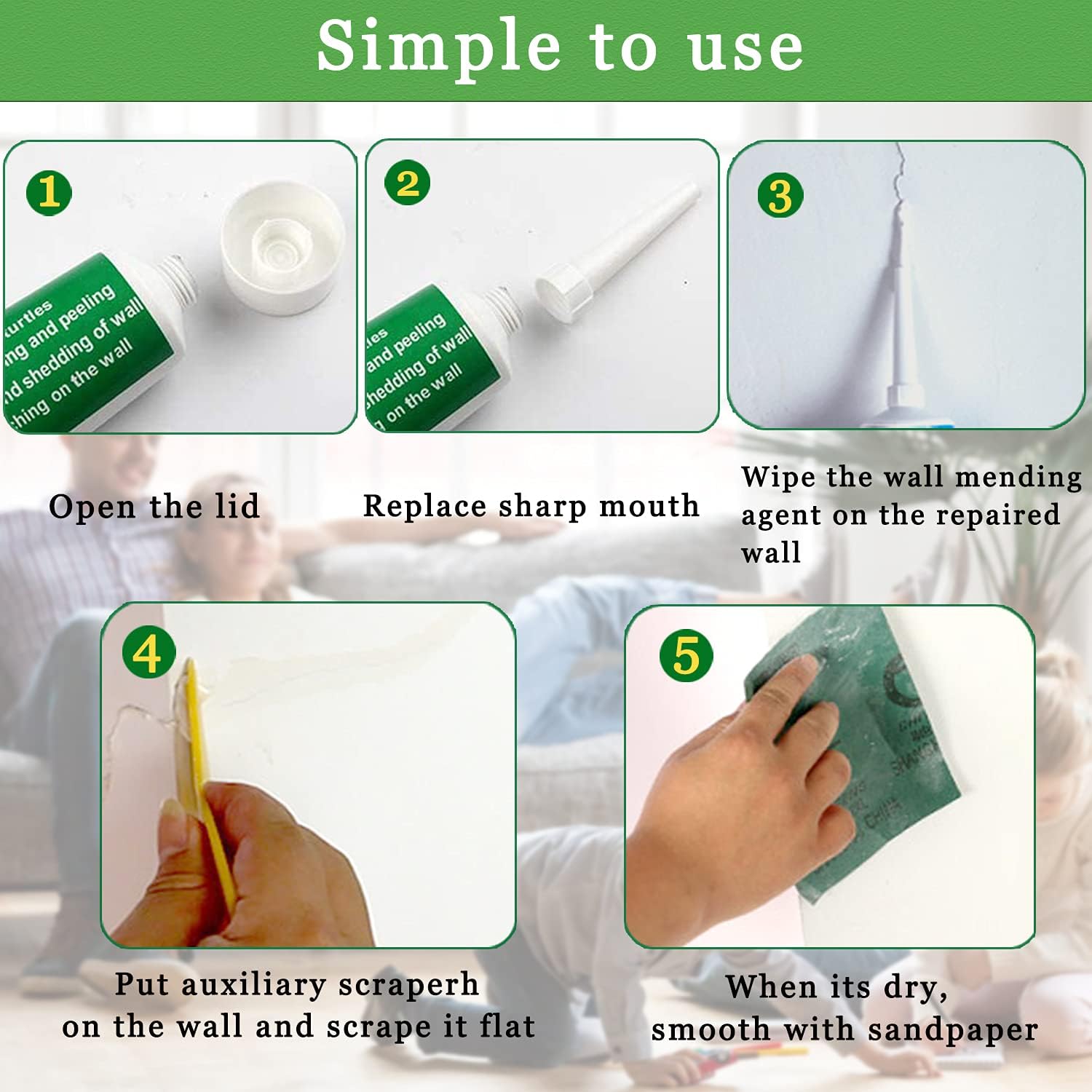 Wall Mending Agent, Drywall Repair Kit with Wall Surface Spackling Paste Quick & Easy to Fill Holes Crack Pinholes Wall Graffiti, Wall Putty Drywall Patch Self-Adhesive Drywall Repair Putty(260g) - - 