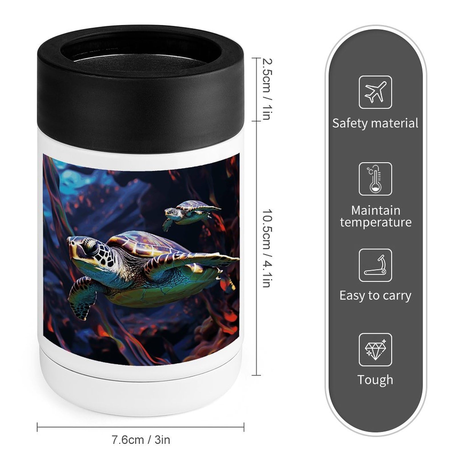 Stainless Steel Cooler with Silicone Sleeve, A Colorful Tropical Sea Turtle Print Multipurpose Beverage Chiller for Home, Office, And Outdoor Use