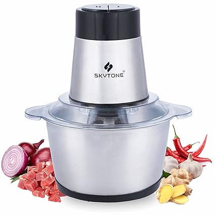 SKYTONE Stainless Steel Electric Meat Grinders with Bowl 700W Heavy for Kitchen Food Chopper, Meat, Vegetables, Onion , Garlic Slicer Dicer, Fruit & Nuts Blender (2L, 700 Watts)