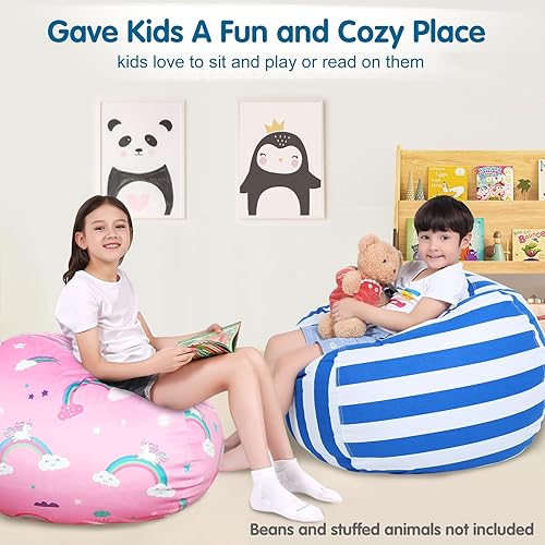 Miniatura 6 de Lukeight Funda para silla puf de almacenamiento de animales de peluche para niños, funda para silla puf con cremallera para organizar habitaciones