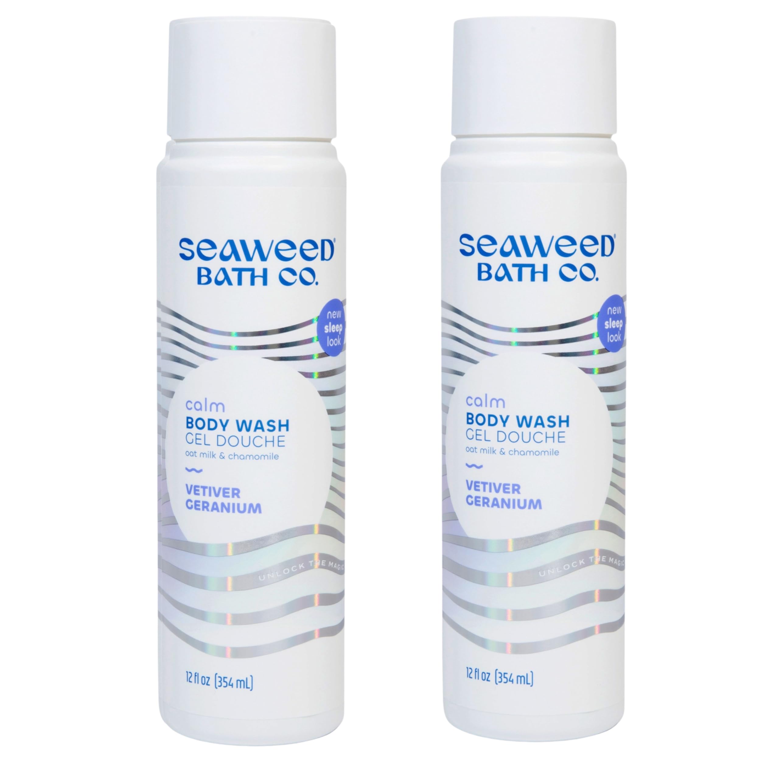 Seaweed Bath Co. Calm Body Wash, Vetiver Geranium Scent, 12 Ounce (Pack of 2), Shower Gel for Men & Women, Vegan, Paraben Free, Sulfate Free, Cruelty Free