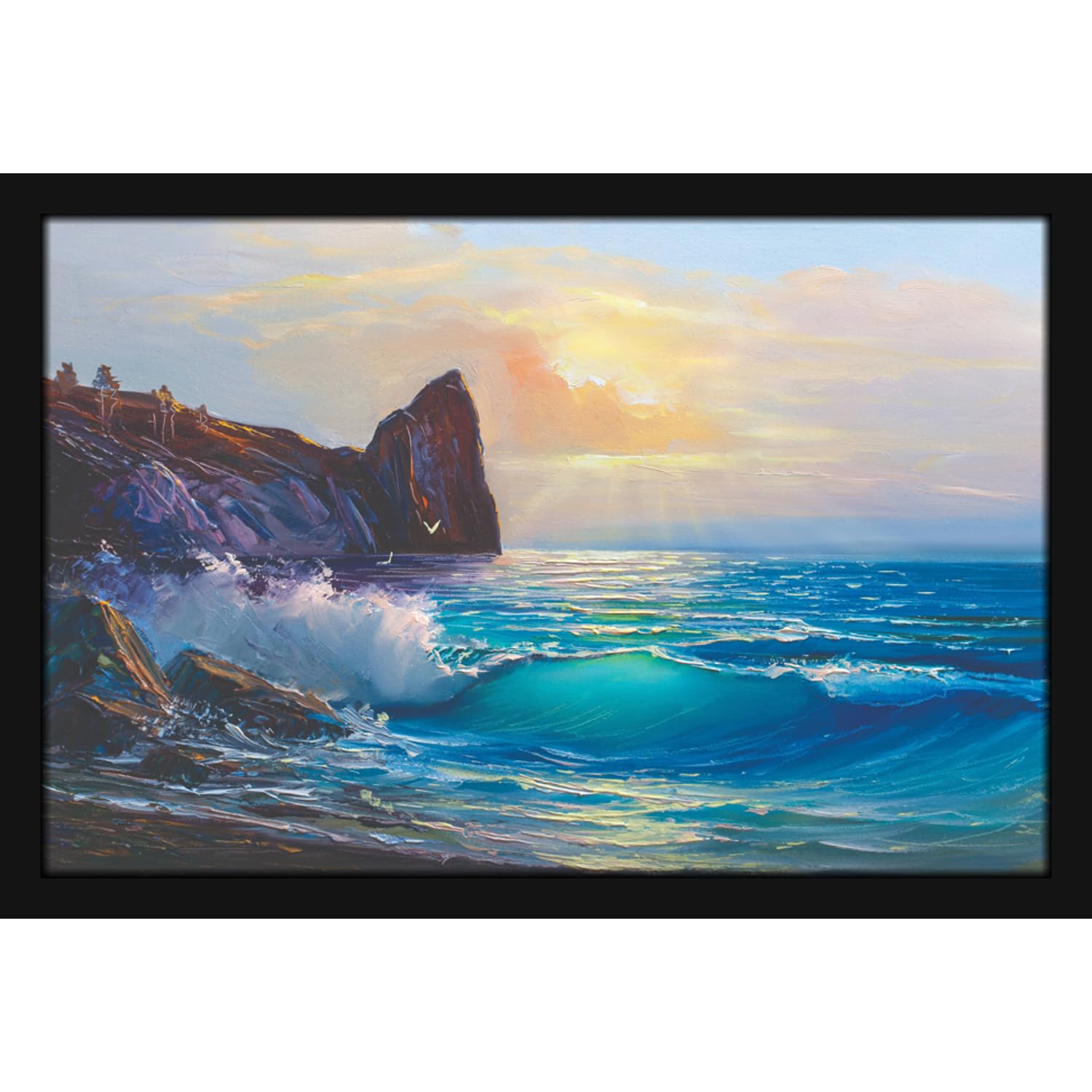 Mad Masters Sea Scenery Ocean Painting Aesthetic Hanging Photo Frame Decorative Item Home Decoration and Wall Decor for Living Room and Bedroom (MM 1576, 12x18 Inch, Paper, With Plexi Glass)