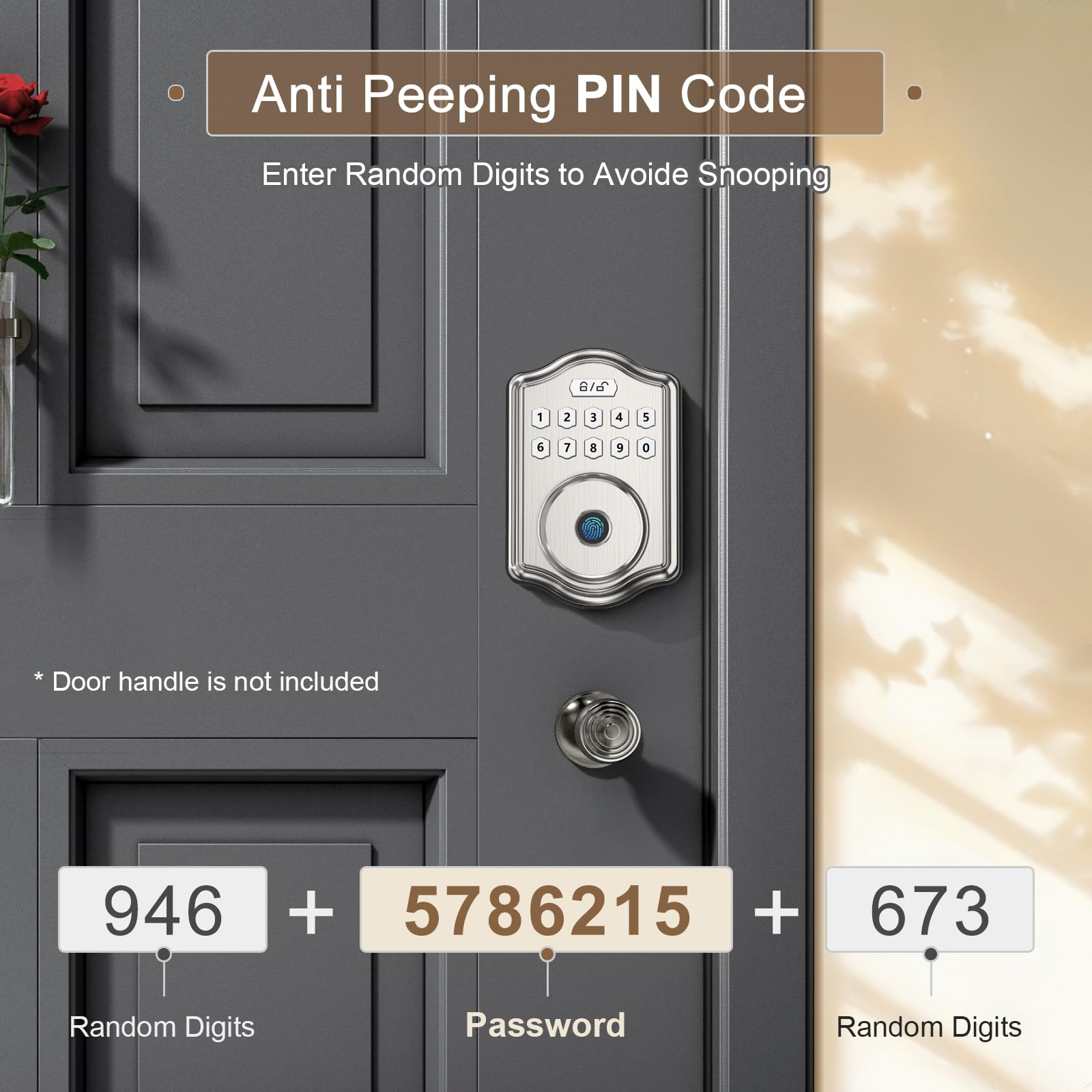 52HZ Fingerabdruck-Türschloss, schlüsselloses Eingangstürschloss mit Code, Sprachführung, elektronisches Tastenfeld, Riegel, intelligente Schlösser für Haustür, Anti-Peep-Passwort, automatische