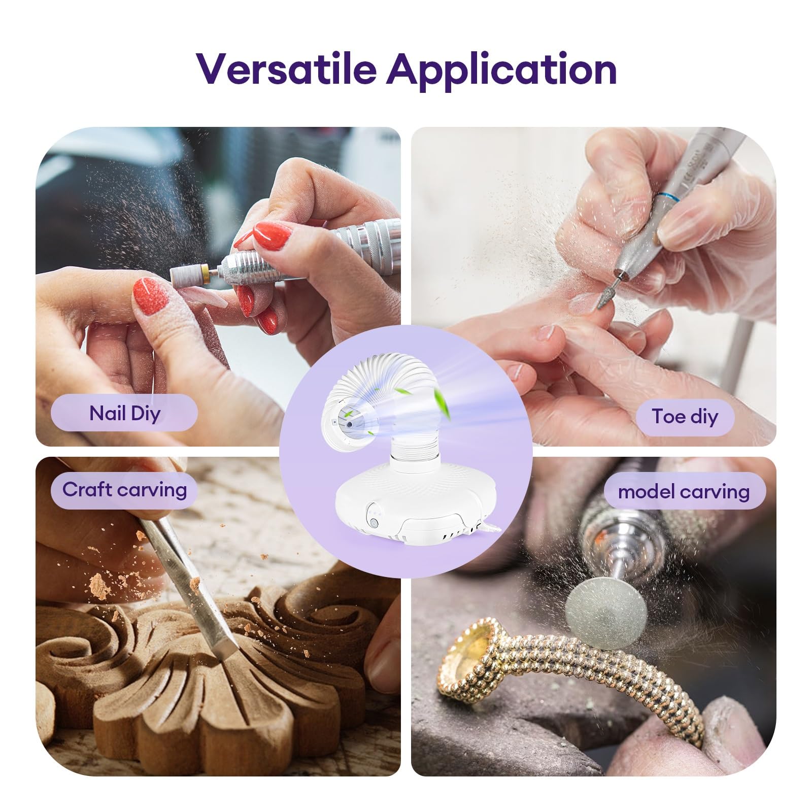 Collettore di polveri per unghie, professionale, con luce LED e tubo flessibile a 360°, potente aspirazione (650PA), 3 velocità regolabili, ultra silenzioso (45-60 dB) per manicure, pedicure