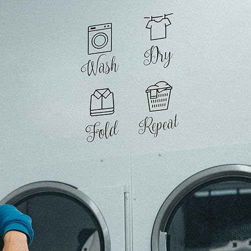 Miniatura 5 de VOSAREA Decoración para el hogar, 1 juego de letreros para cuarto de lavado, calcomanías de pared de repetición, calcomanía de pared de vinilo para