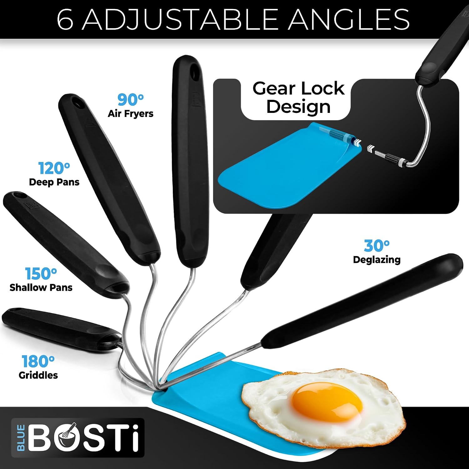 Adjustable Angle Spatula - New PPSU material - Turner and Flipper for Eggs, Pancakes, Burgers - Swappable Spatula Heads - Thin, Heat Resistant - Non-Stick Cookware Safe