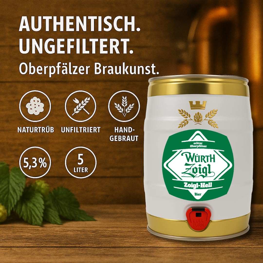 Zoigl Bier aus der Oberpfalz untergärig Partyfass 5 Liter - Brauerei Würth 5l