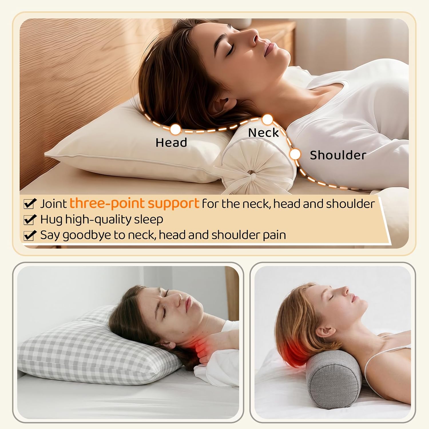 Condition photo showing New/Like New for lofe® buckwheat pillow - 3 point support buckwheat hull pillow for less pain, 2in1 tartary buckwheat neck roll pillow for best support, adjustable cervical neck pillow with organic cotton pillowcase