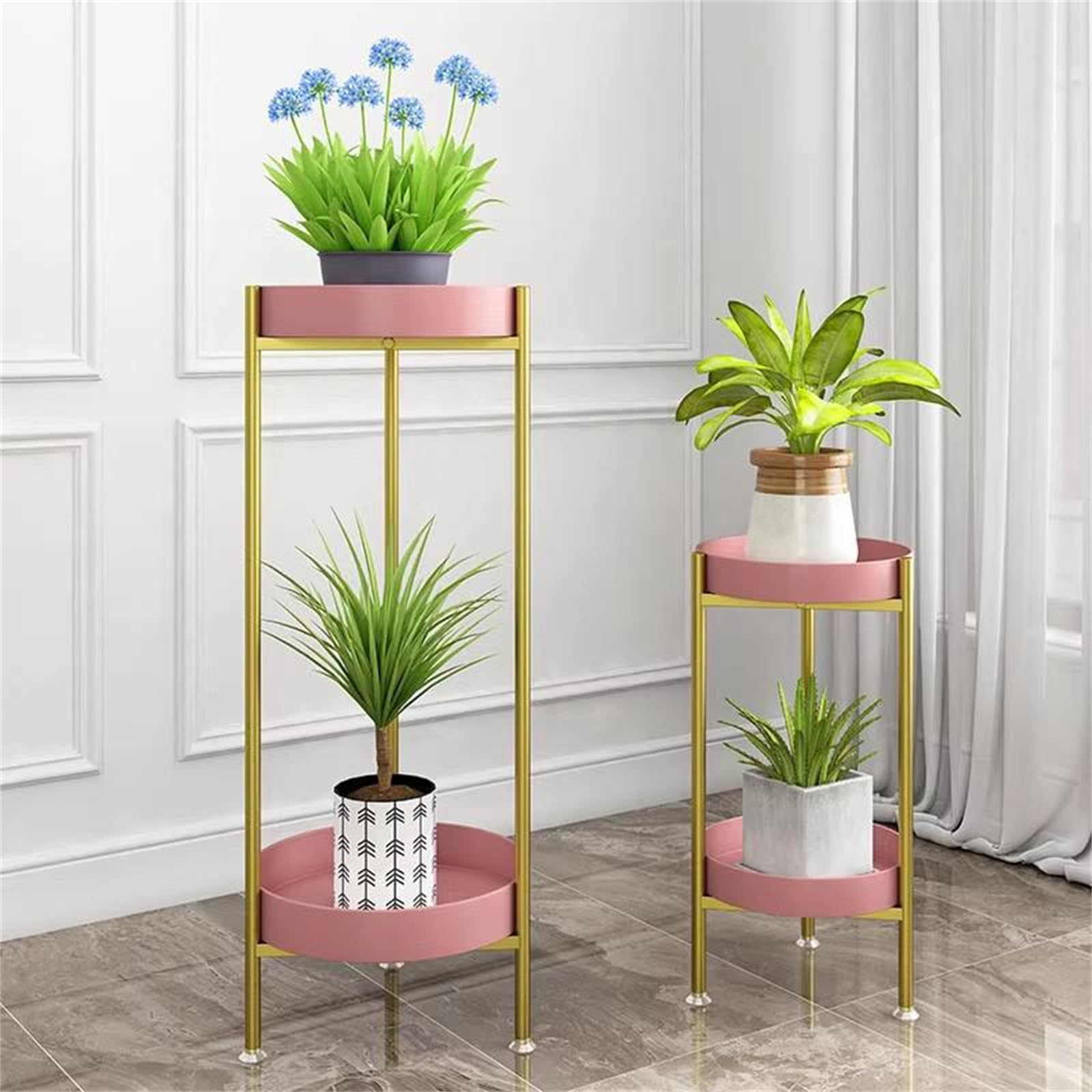 Support à plantes intérieur extérieur porte-pots métal rose