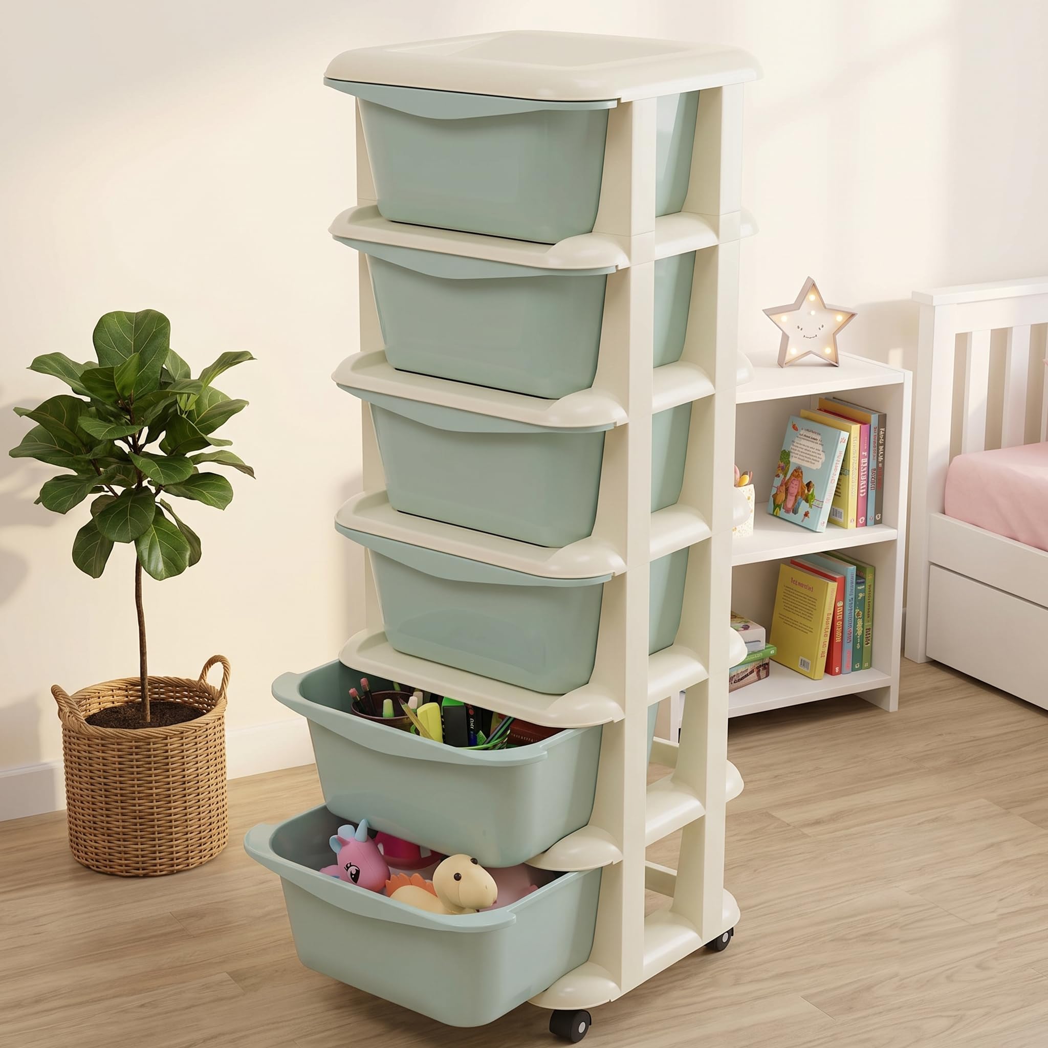 TEX-RO Modular Drawer Storage Organizer/Plastic Chest of Drawers for Kitchen Storage Cabinet/Multi-Layer Storage Drawer Cabinet & Drawers Organisers for Home Office Use (Sea-Green, 6 Layer)-image-20