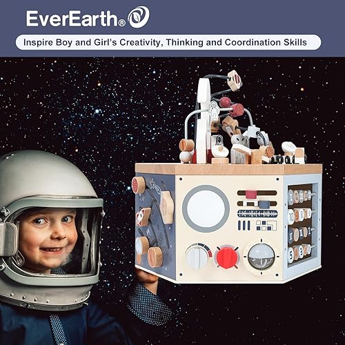 Miniatura 5 de Cubo de actividades de madera con laberinto de cuentas, cubo de actividades espaciales para niños de 1 a 3 años, multijuego, aprendizaje educativo,