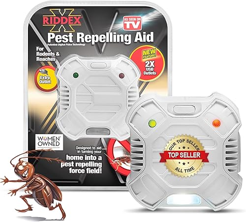 Miniatura 7 de RIDDEX Plus Repelente de Insectos Enchufable, Disuasivo de Ratones - Control de Plagas para la Defensa Contra Ratas, Ratones, Cucarachas, Bichos e