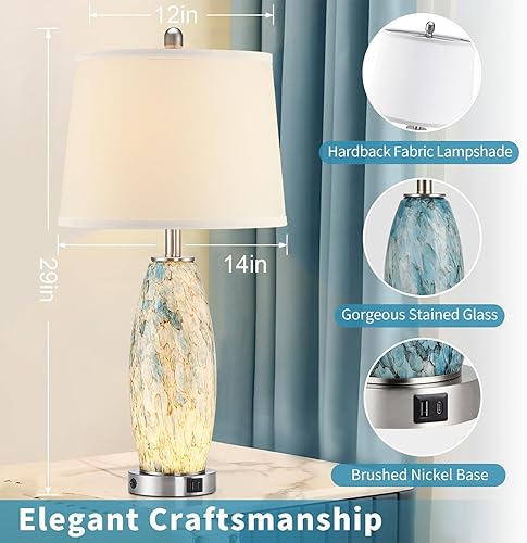 Miniatura 5 de Juego de 2 lámparas de mesa de 29 pulgadas de alto, lámparas modernas grandes para dormitorio con luz nocturna, lámparas de noche costeras con USB