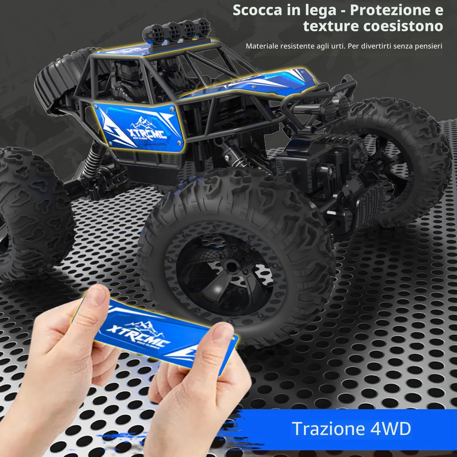 Auto telecomandata 4WD Fuoristrada Auto da arrampicata in lega da 2,4 GHz, Macchinina Regali per Adulti Modalità doppio controllo con orologio telecomando 3 batterie