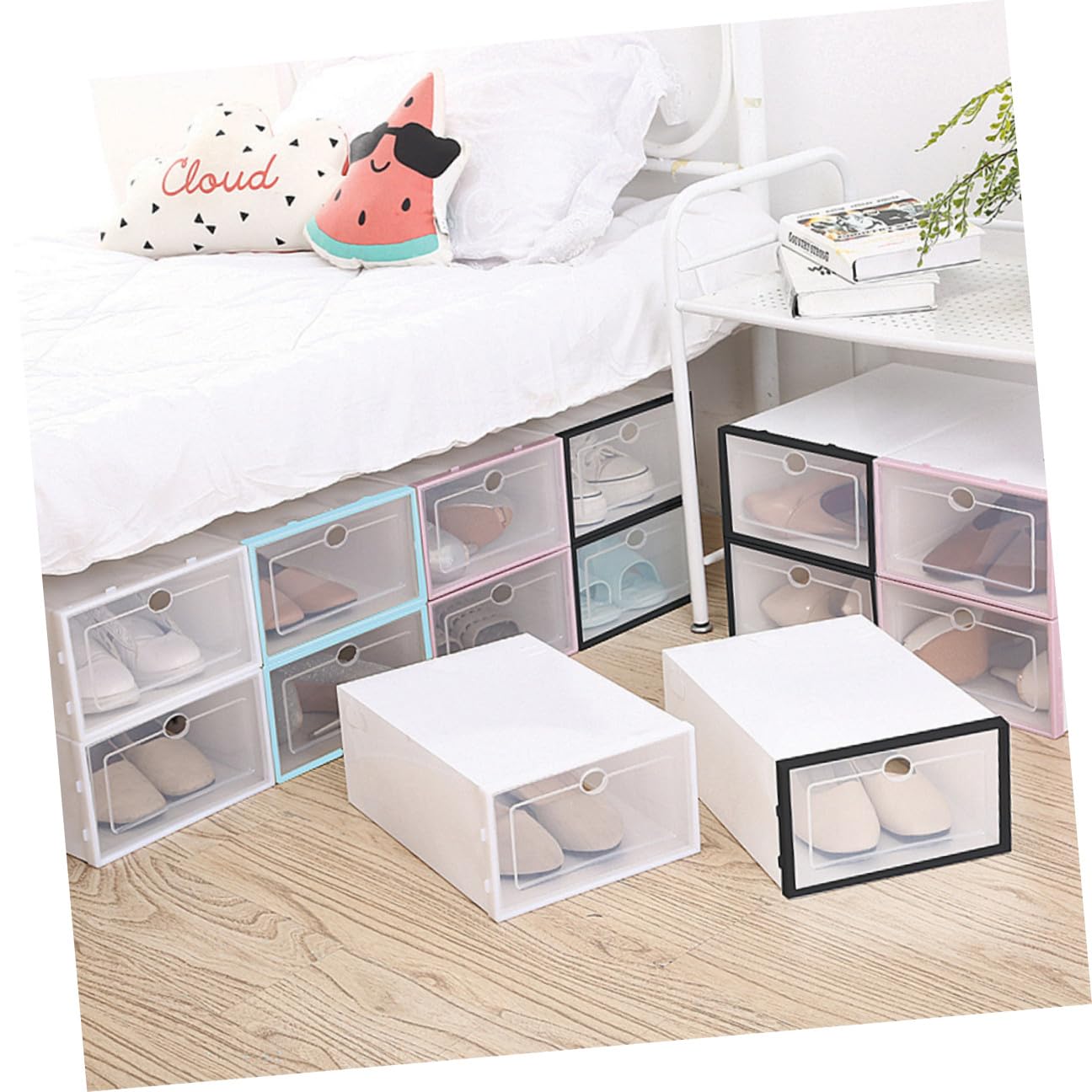 Set 6 Scatole per Scarpe Pieghevoli in Plastica Pp Design Trasparente, Organizer Scarpe Robusto e Salvaspazio per Armadi e Case
