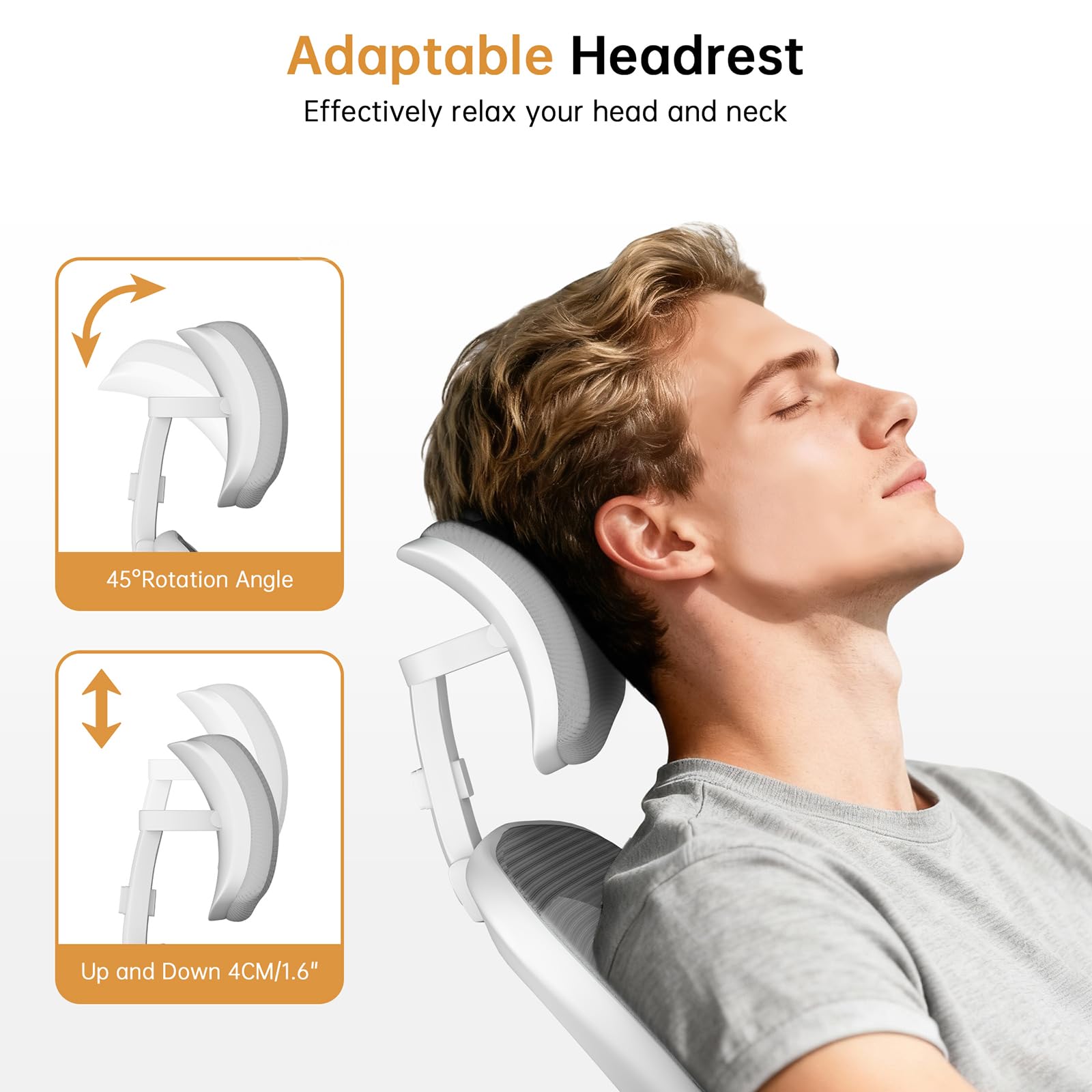 Sedia da ufficio ergonomica con poggiatesta regolabile e supporto lombare, sedia da scrivania in rete traspirante, ruote a 360°, montaggio senza attrezzi (grigio)