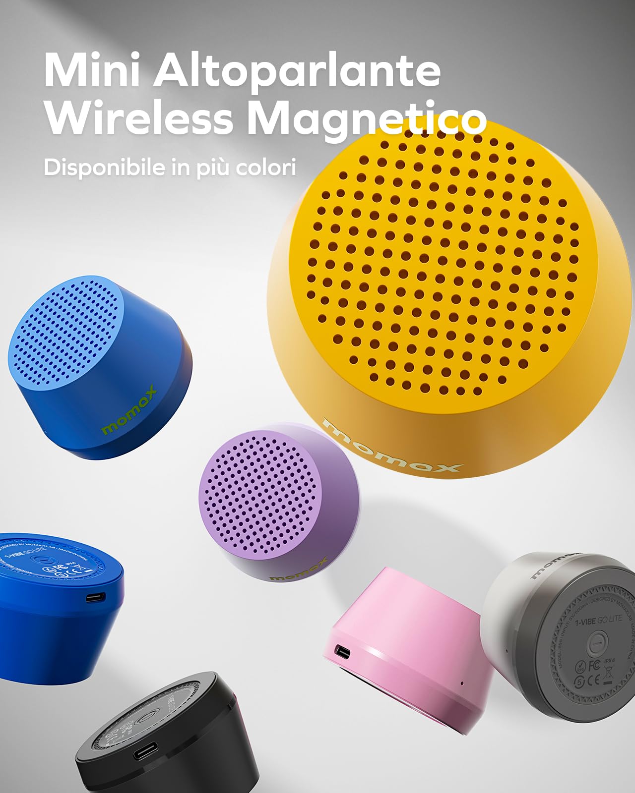 MOMAX Cassa Bluetooth Portatile Magnetico, Altoparlante Bluetooth IPX4 Impermeabile, 12 Ore di Riproduzione, Stereo TWS, Cassa Musica USB-C per Esterni, Ideale per Viaggi e Come Idea Regalo, Nero