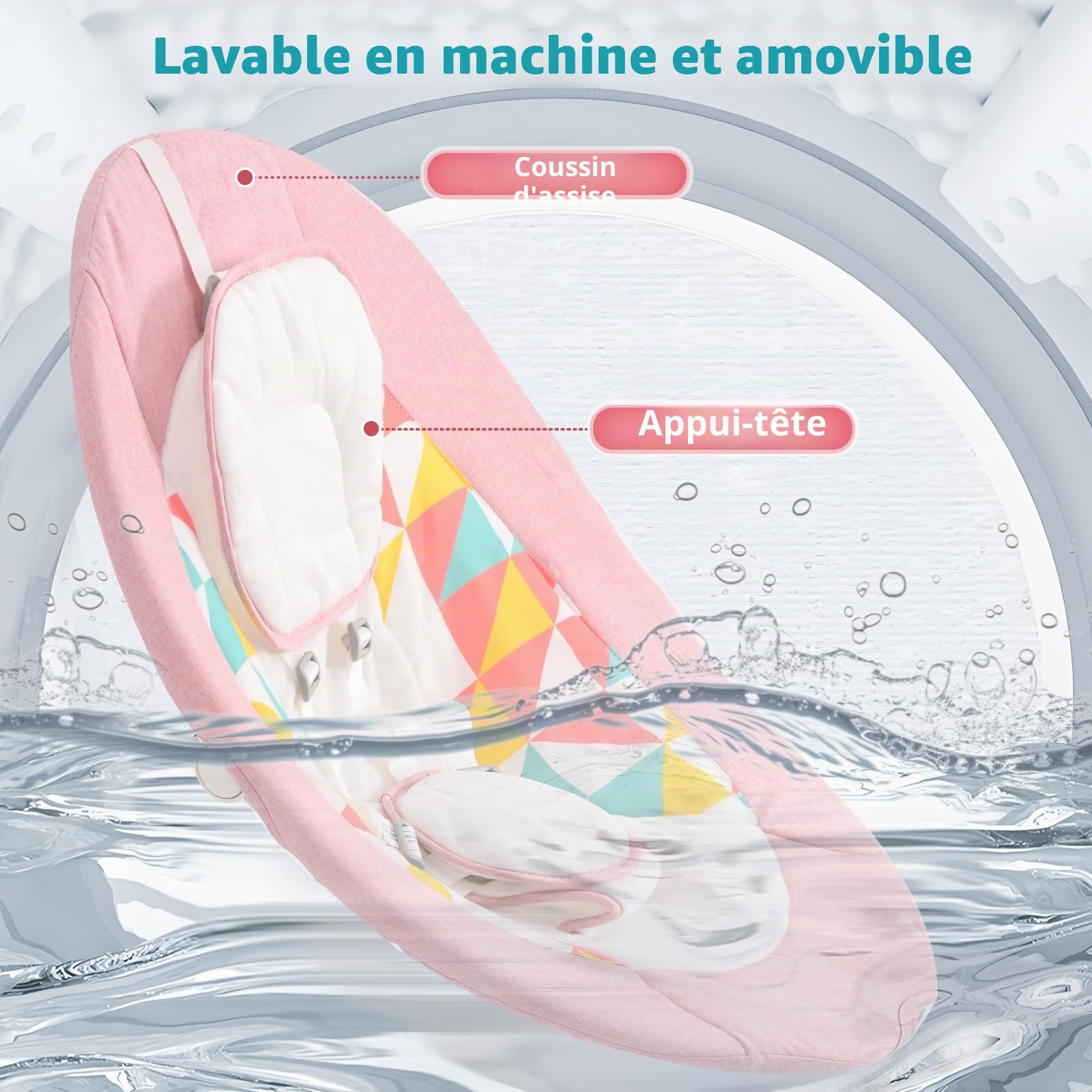 Bebe Balancelle Électrique avec Bluetooth, 5 Vitesses, 3 Angles, Télécommande, Écran Tactile et Plateau Amovible (Rose)