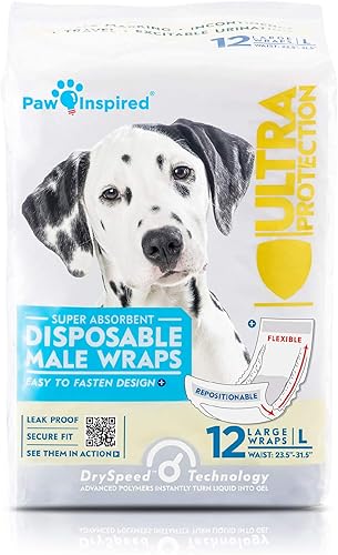 Vista 20 de Paw Inspired Envolturas para perros machos, pañales desechables para perros Bandas para el vientre para perros pequeños, medianos y grandes