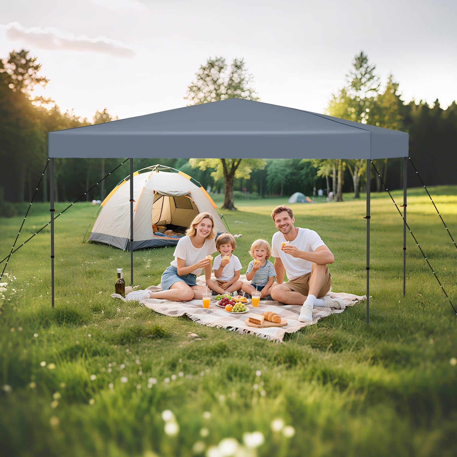 COSTWAY Pawilon składany typu pop-up, 3 x 3 m, z regulacją wysokości, z torbą do przenoszenia, UV50+, w zestawie 8 śledzi i 4 linek wiatrowych, namiot imprezowy składany do ogrodu, na taras (szary