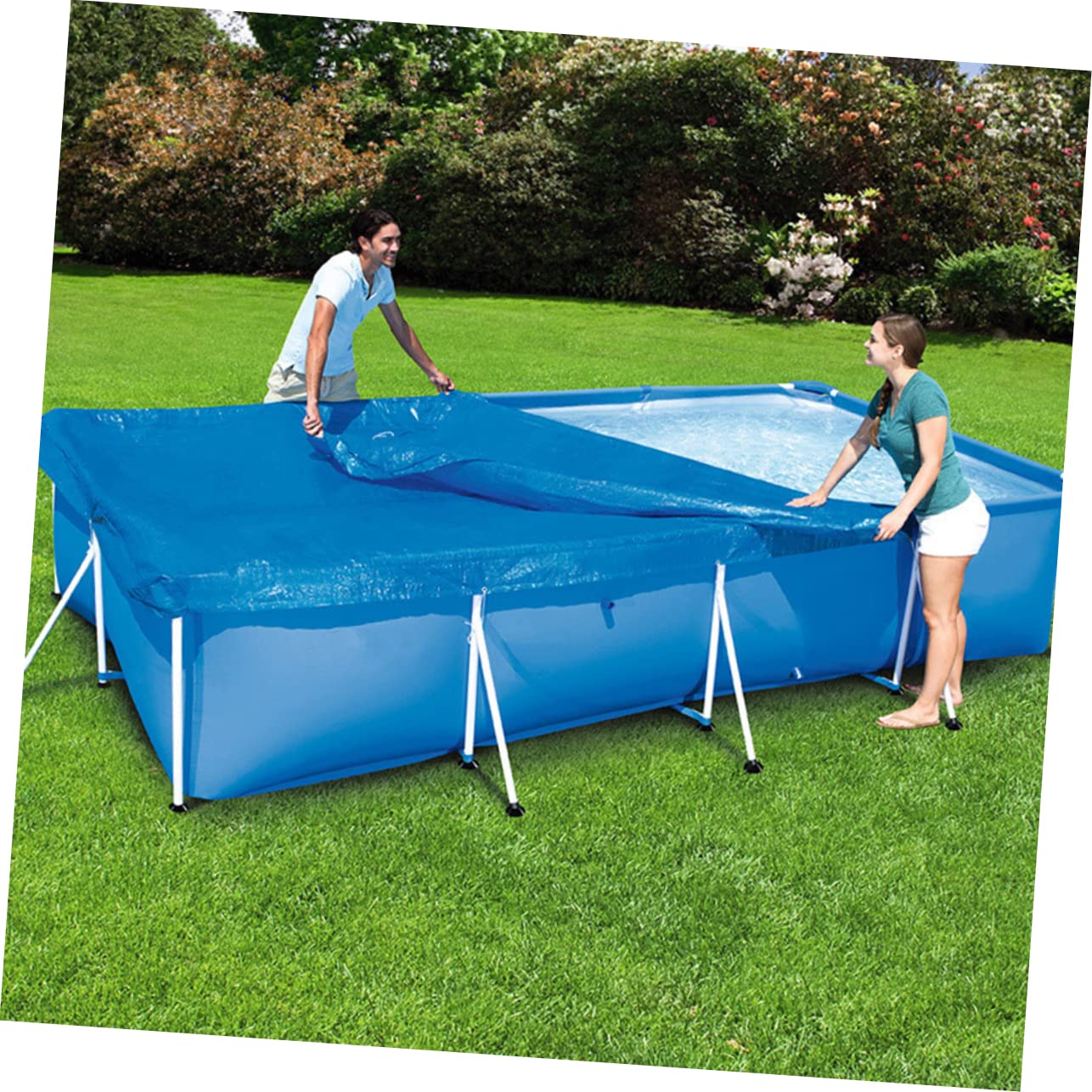 Kisangel Piscine PE Usage Cadre au à Gonflables pour Sol Piscines Bâche de Imperméable, Antidérapante Pliable, Bleu