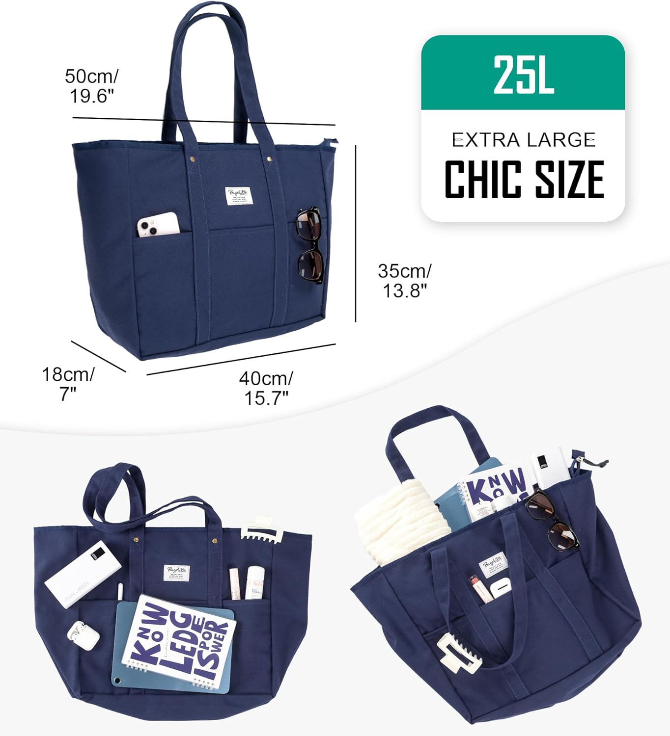 Extra Large Canvas Tote Bag for Women Men, Utility Work Bags with Zipper - Image 5