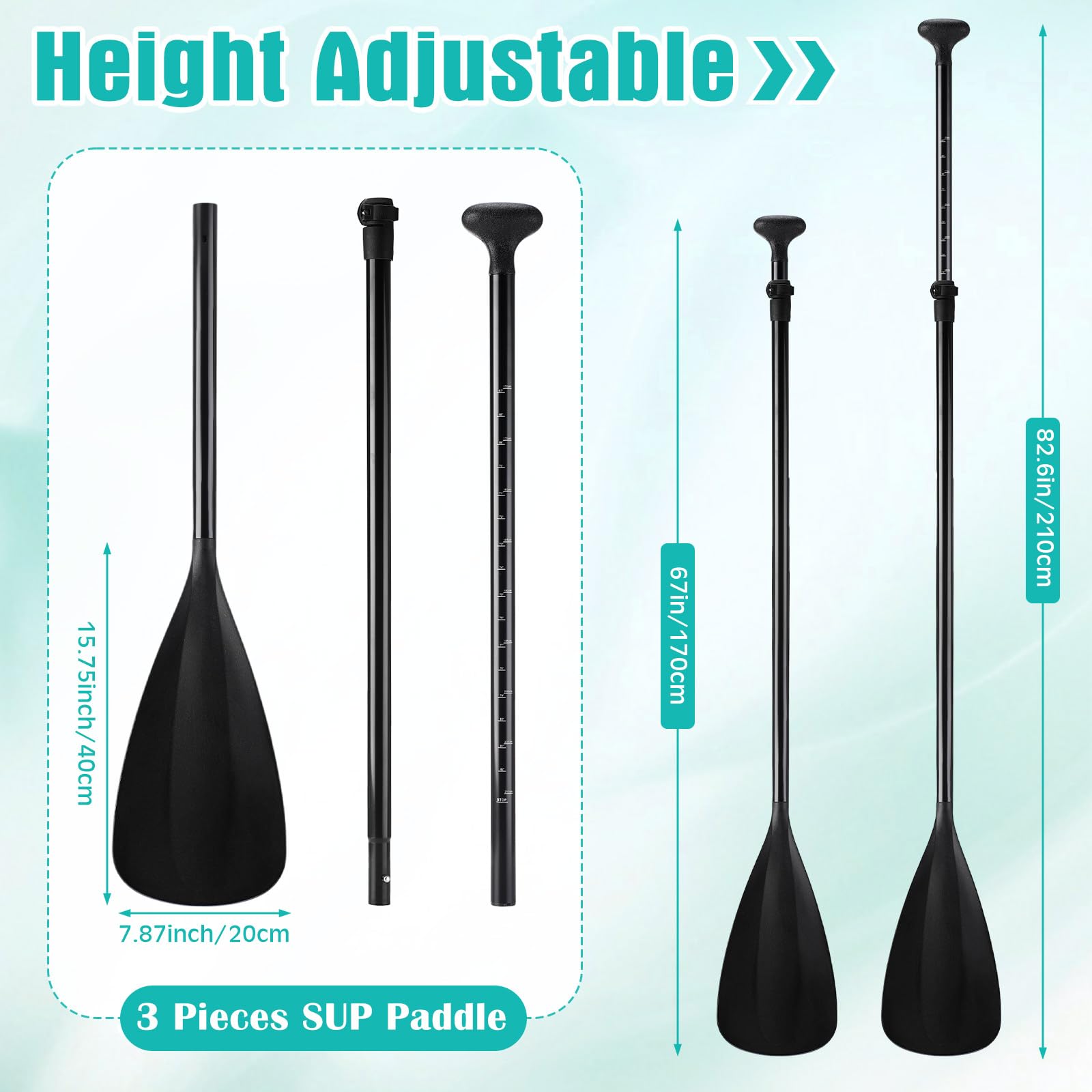 WinnerWhy 2 Pcs Paddle Board Paddle with Surfboard Leash 3 Pieces SUP Paddle Aluminum Alloy Floating Paddle Adjustable Stand Up Paddle Paddleboard Leash for Surfing Standup Paddle Boarding