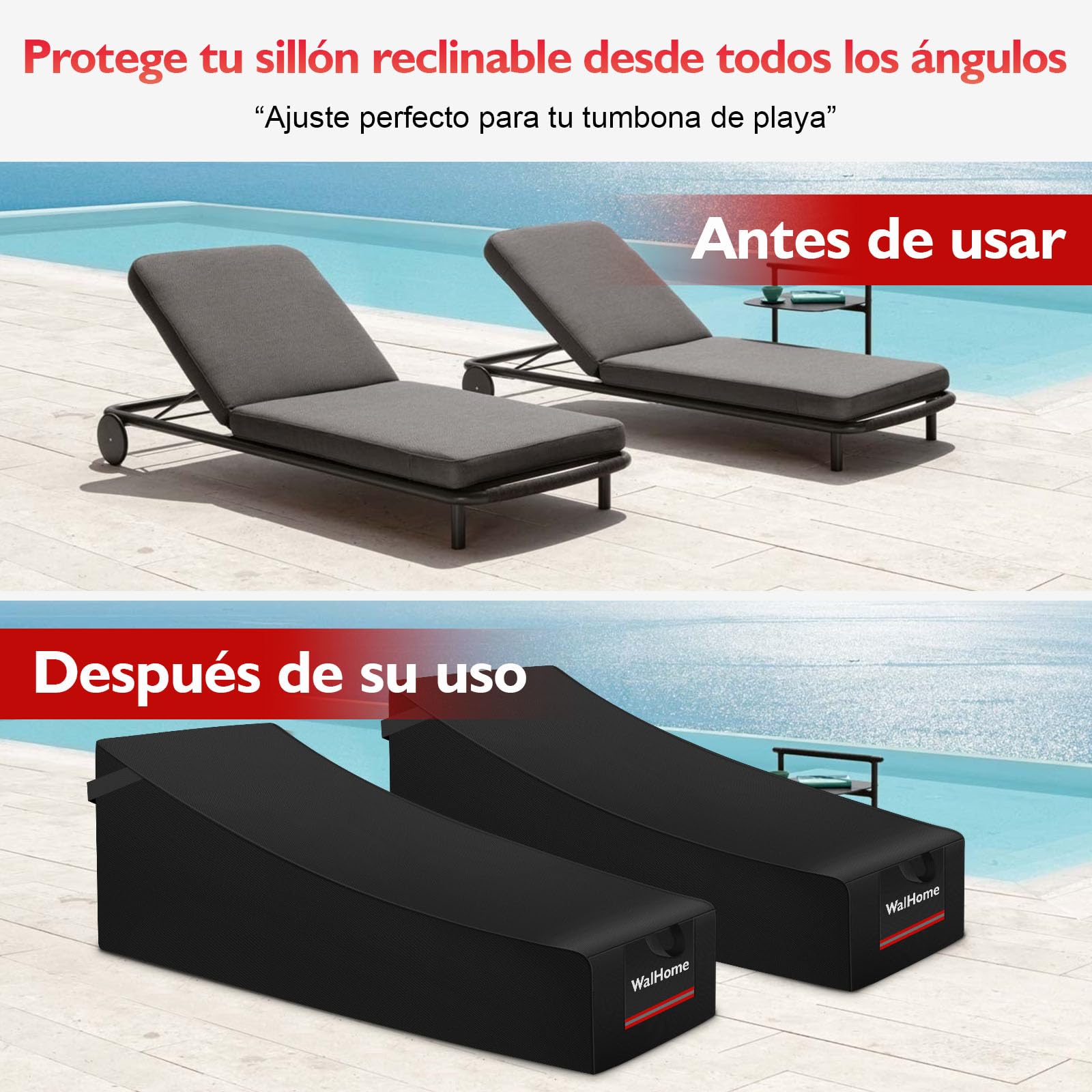 Funda para chaise longue de Patio, resistente al agua, resistente al agua, resistente a los rayos UV, funda de chaise longue de ratán