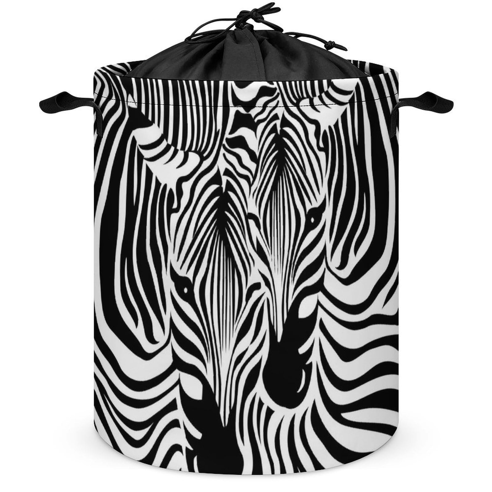 Qjjinxior Drawstring Laundry Hamper, Abstract Animal Zebra Laundry Basket, Washing Basket with Handle