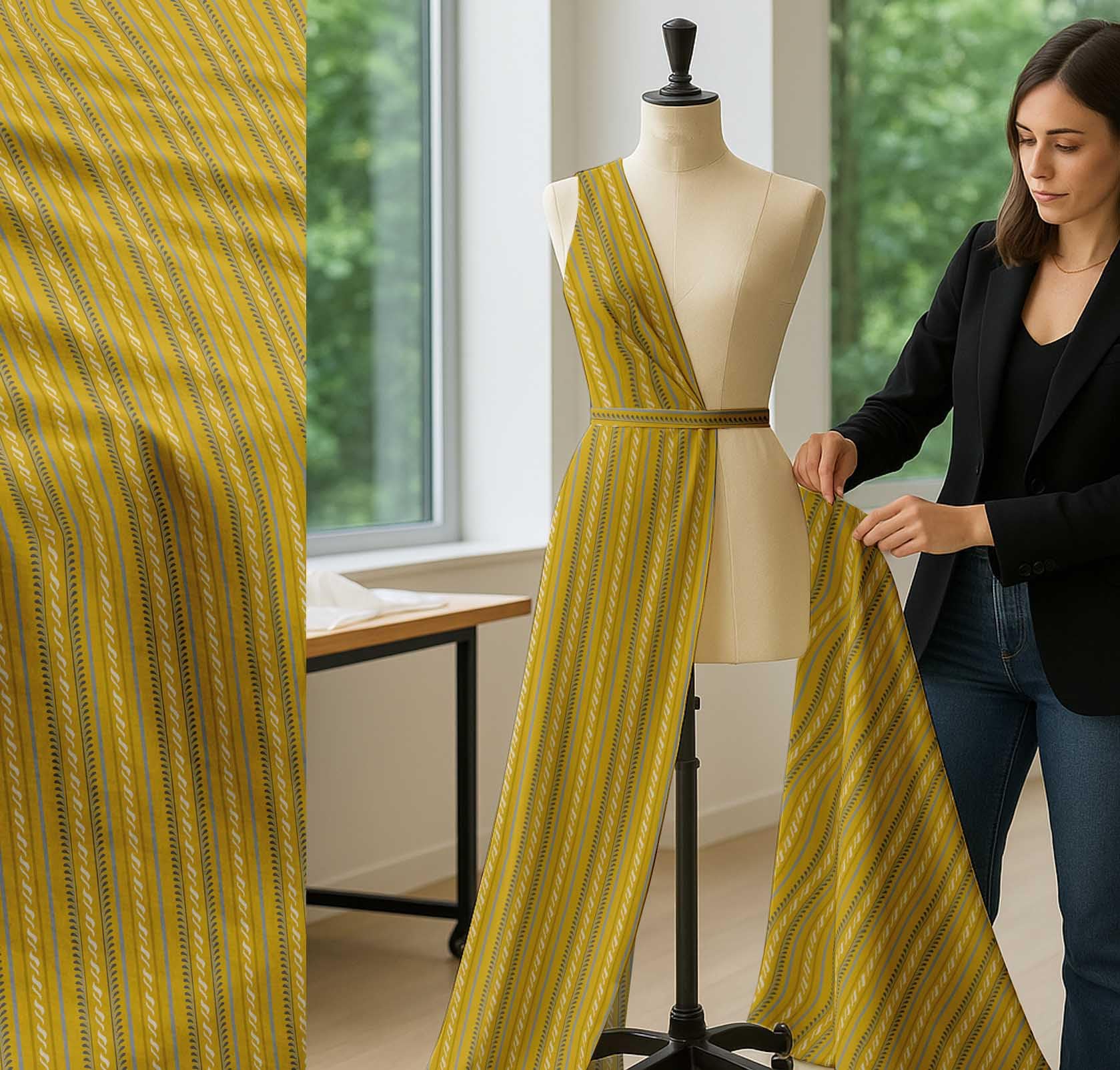 Soimoi Tela de batista de algodón de - Estampado de rayas - 142 cm de ancho - Tela suave y transpirable por 5 metros para kurtas, forros, blusas, ropa de bebé y acolchados - Ocre
