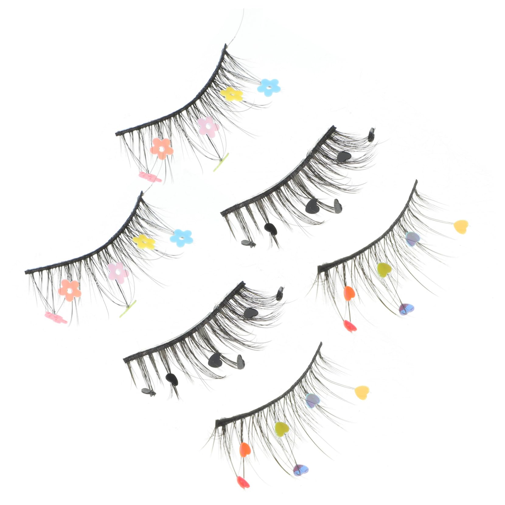 Ipetboom 15pares of Creative Heart Sequin Eyelashes for Women Flower Design Faux Lashes for Daily and Party Makeup
