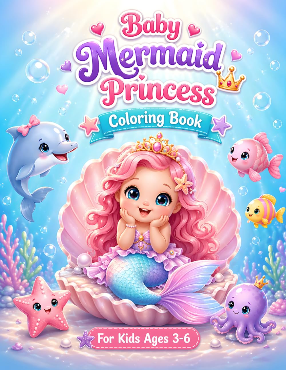 Baby Mermaid Princess Coloring Book: For Kids Ages 3–6: Cute, Easy and Fun Mermaid Coloring Pages for Toddlers and Preschoolers (Cute Baby Coloring Book Series)