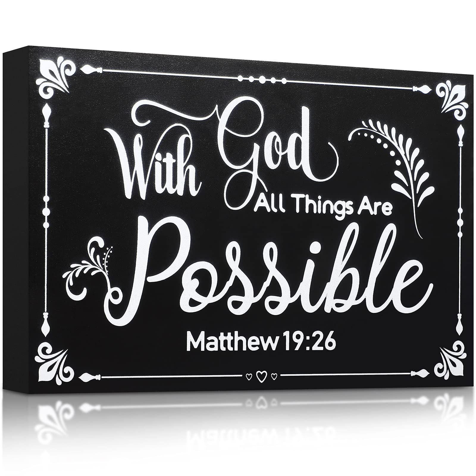 Yulejo with God All Things are Possible Sign Decoration Christian Black Wooden Bible Verse Wall Desk Decoration Inspirational Plaque for Rustic Home Office Christmas