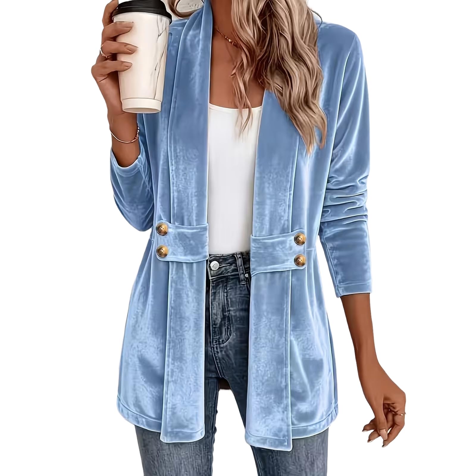 Mantel Damen Winter Elegant Samt Cardigan Mittellang Jacke Mit Knöpfen