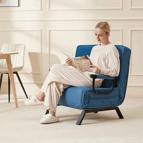 Miniatura 22 de Sillón convertible para cama, sillón tapizado de tres pliegues con almohada, sofá plegable de ocio con respaldo ajustable de 6 ángulos, cama
