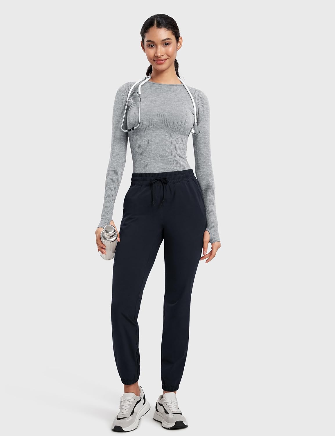 High Waisted Jogger Scrub Pants for Women with 5 Pockets Drawstring Medical Work Pants Breathable - Image 2