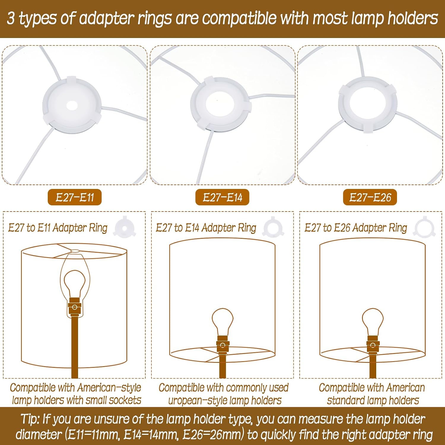 Set of 3 Beige Linen Drum Lampshades - Small, Medium & Large Sizes with Multi-Size Adapter Ring - Replacement Linen Lamp Shades for Table Lamps, Floor Lamps & Pendant Lights