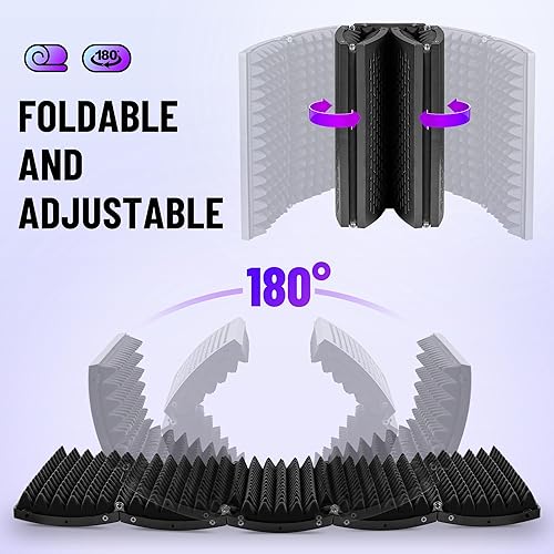 Miniatura 5 de CAHAYA Escudo de aislamiento de micrófono Micrófono de estudio Espuma absorbente de sonido Profesional de escritorio o montado en soporte Equipo de