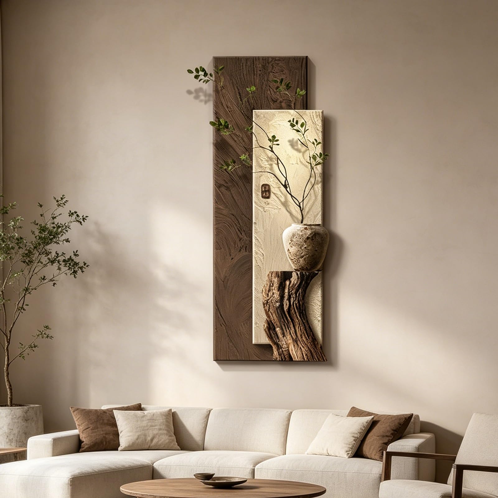 PGZMDTWI 3D Wall Art with Sandstone Texture, LED Lighted Sculpture for Living Room Entrance Zen Décor(D,50 * 150CM 9.7 * 59.1)