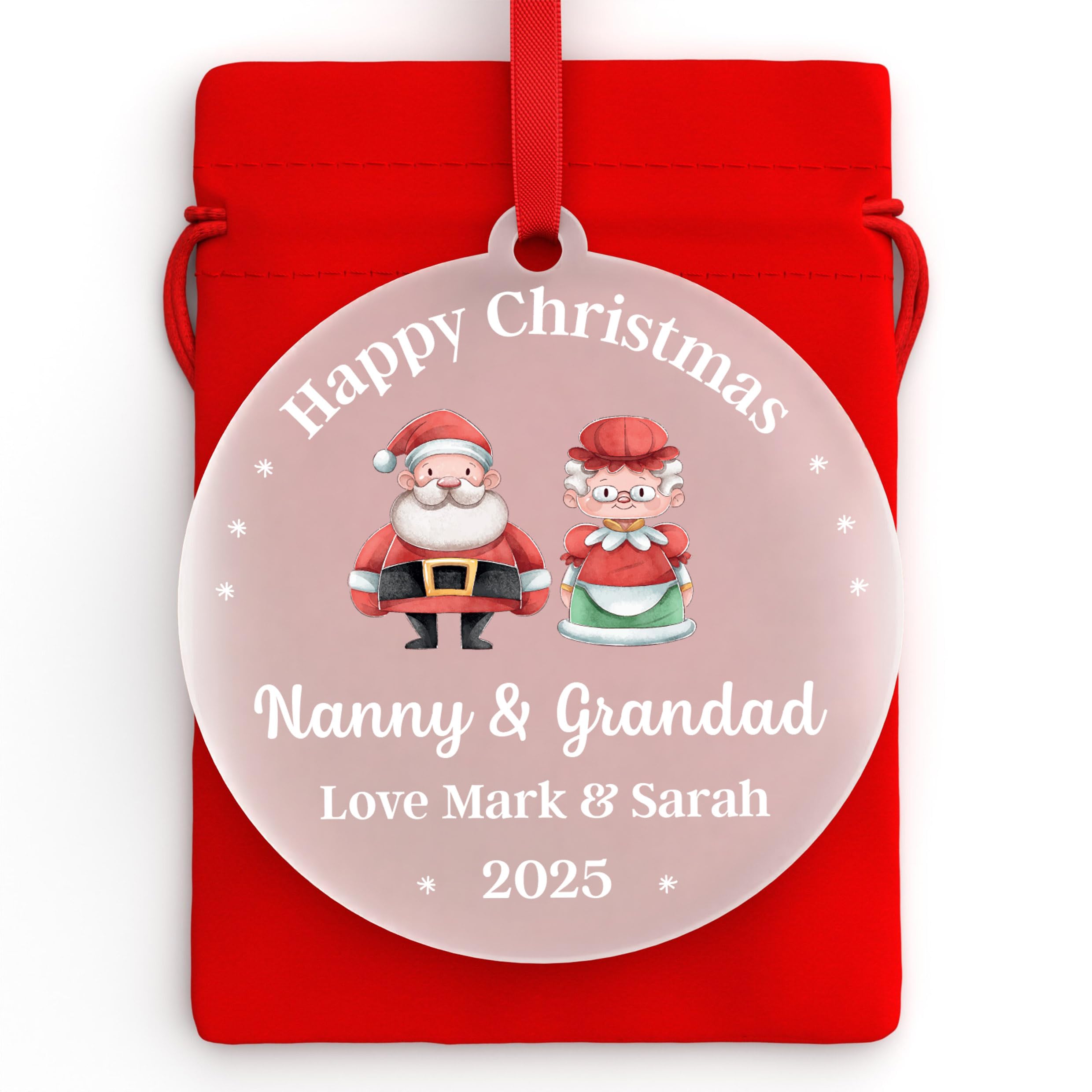 Beecreative Personalised Nanny And Grandad For Nanny Grandad Nanna Grandma - Grandparents Tree Ornament - With Red Bag