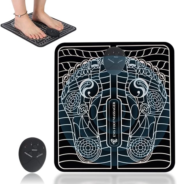 EMS Electric Foot Massager Machine, Foot Circulation Massager, Portable Foot Reflexology Massager, Foldable Foot Massager Mat for Feet Leg Pain and Circulation, 6 Modes 9 Strength (Battery Type)