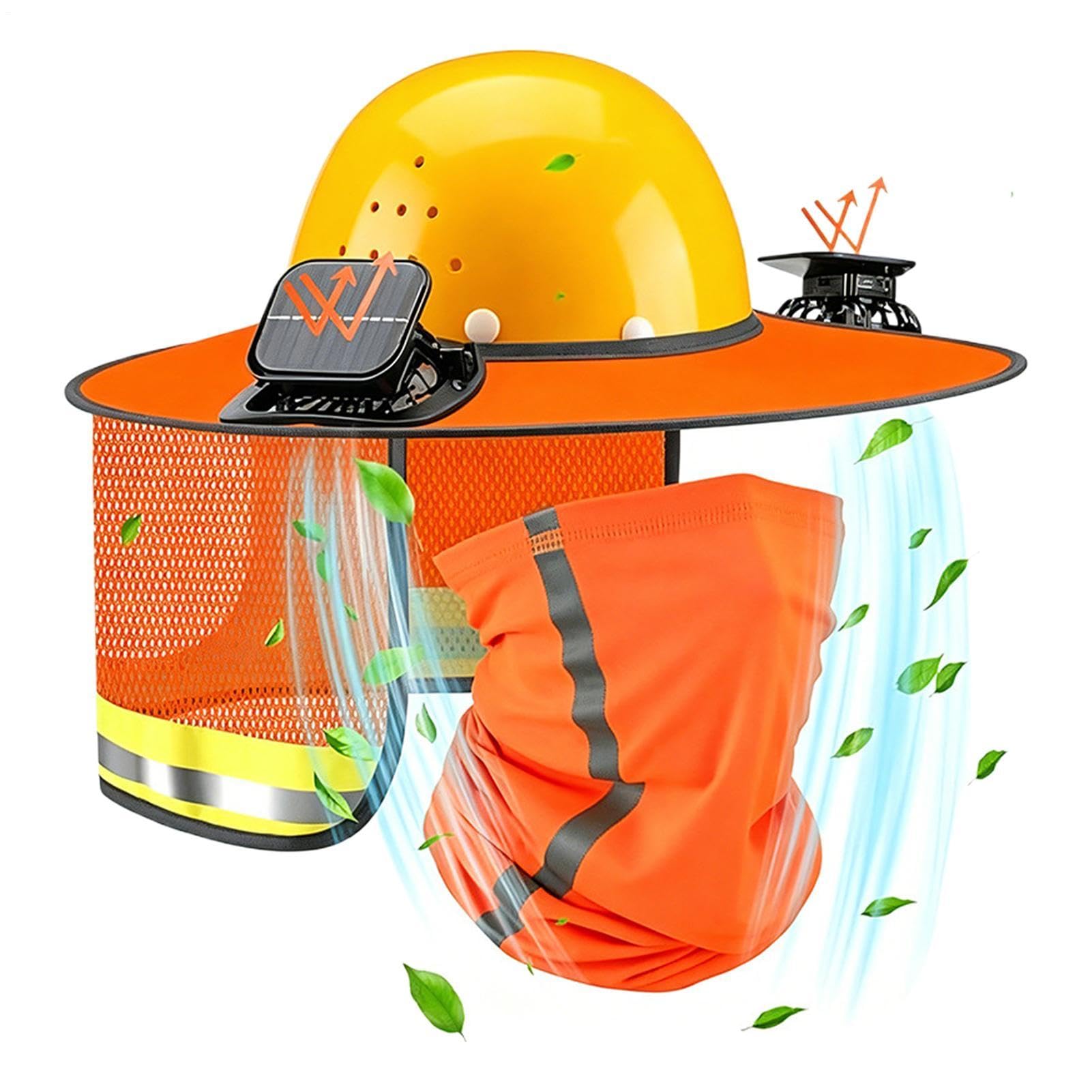 Casque de protection solaire - Bandana respirant avec ventilateur solaire - Protection solaire à bord du casque - Pour travaux en plein air, chantier, mesure, aménagement paysager, couvreur