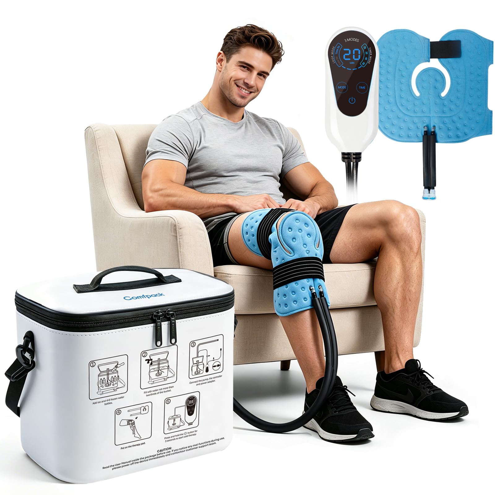 Photo 1 of Comfpack Cold Therapy Machine, Portable Ice Machine for Knee After Surgery with Programmable Timer and Quiet Pump, Cold Water Circulation System for ACL Rotator Cuff, Shoulder and Hip Surgery Recovery